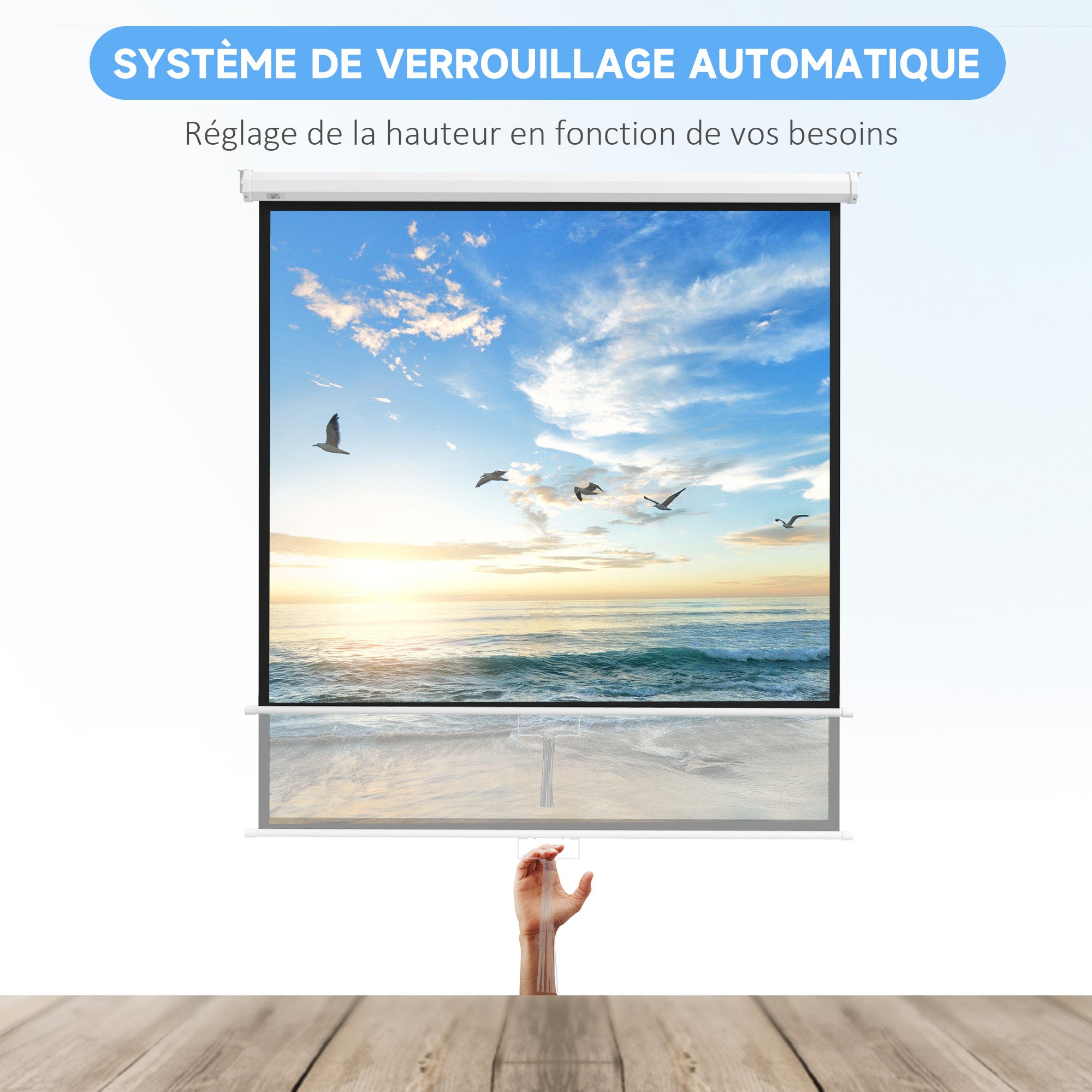85-Inch Projector Screen, Video Projector Screen, for Home Cinema, 1:1 4K HD, Wall or Ceiling Mount, 181 x 8 x 138 cm, White