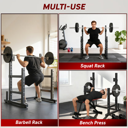SPORTNOW 2-Tier Barbell Rack — Heavy-Duty Steel Squat Rack with Plate Storage, Up to 661 lb Capacity