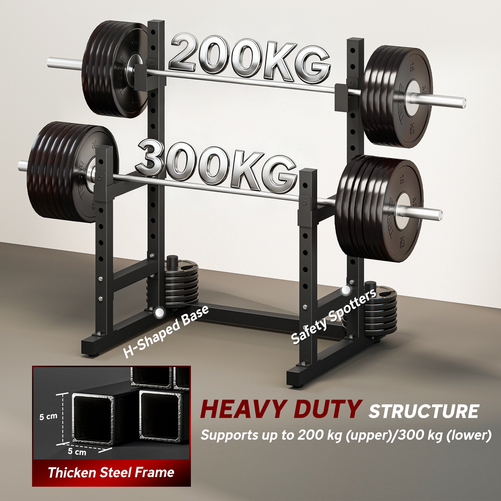 SPORTNOW 2-Tier Barbell Rack — Heavy-Duty Steel Squat Rack with Plate Storage, Up to 661 lb Capacity