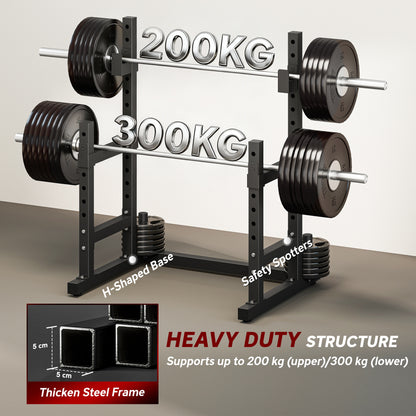 SPORTNOW 2-Tier Barbell Rack — Heavy-Duty Steel Squat Rack with Plate Storage, Up to 661 lb Capacity