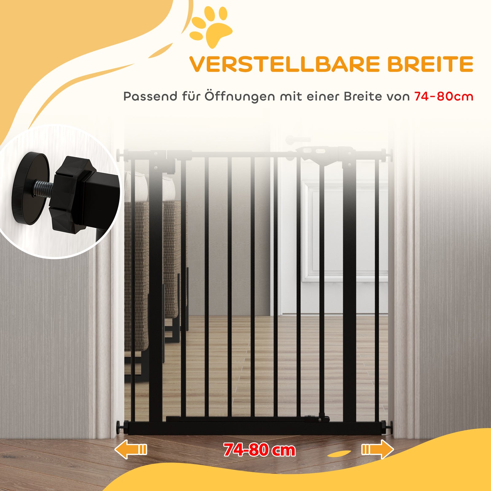 Door Guard Stair Guard Door Guard without Drilling Stair Guard for Widths 74-80 cm Swivel on Both Sides Metal Black