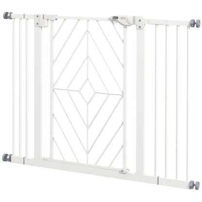 Dog Stair Gate, Dog Barrier Gate with Automatic Closing Door, 74-100 cm, Door Safety Gate, No Drilling, Dog Barrier, White