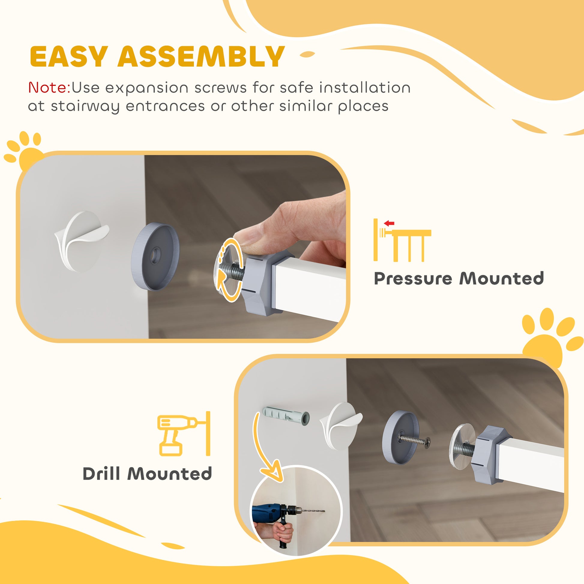 Dog Stair Gate, Dog Barrier Gate with Automatic Closing Door, 74-100 cm, Door Safety Gate, No Drilling, Dog Barrier, White