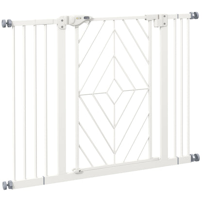 Dog Stair Gate, Dog Barrier Gate with Automatic Closing Door, 74-100 cm, Door Safety Gate, No Drilling, Dog Barrier, White