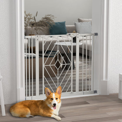 Dog Stair Gate, Dog Barrier Gate with Automatic Closing Door, 74-100 cm, Door Safety Gate, No Drilling, Dog Barrier, White