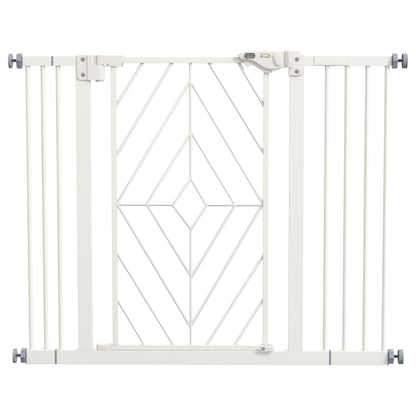 Dog Stair Gate, Dog Barrier Gate with Automatic Closing Door, 74-100 cm, Door Safety Gate, No Drilling, Dog Barrier, White