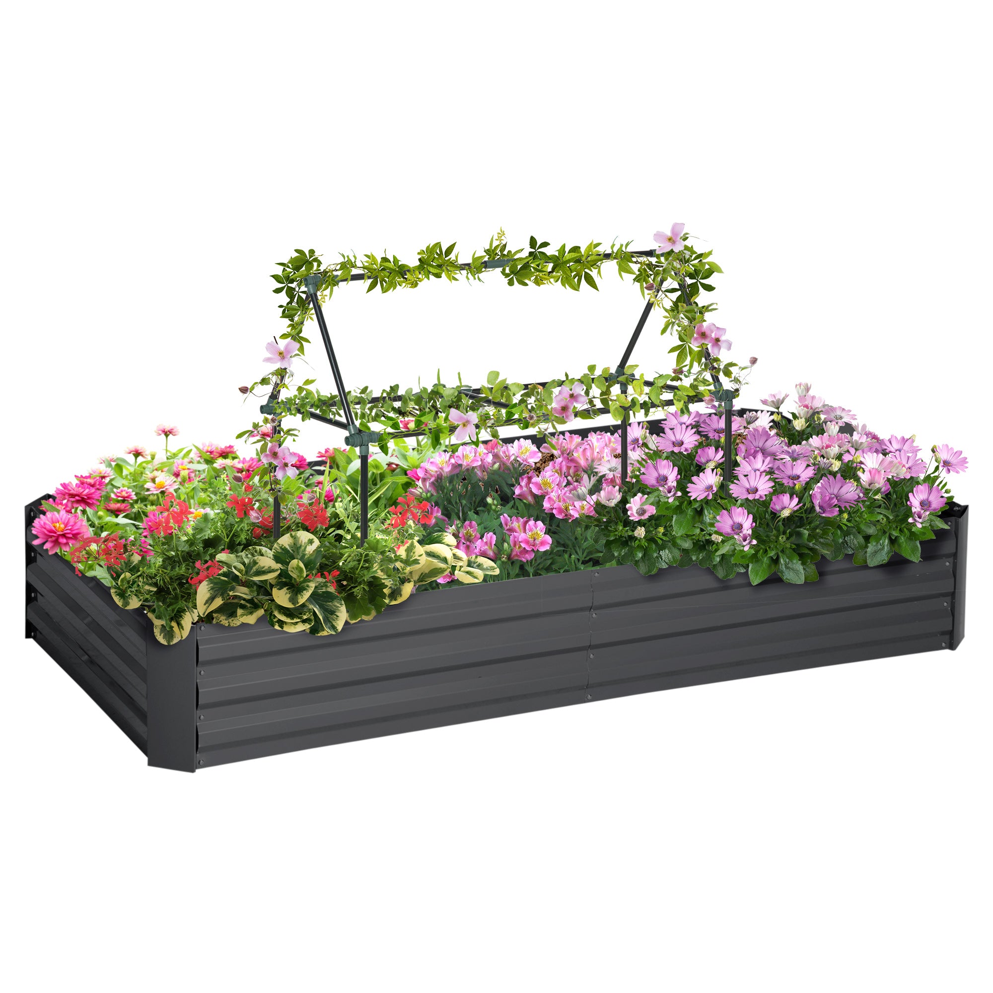 Large Capacity Rectangular Metal Garden Planter 180 x 90 x 29.5 cm with Stakes for Tomatoes and Climbing Plants