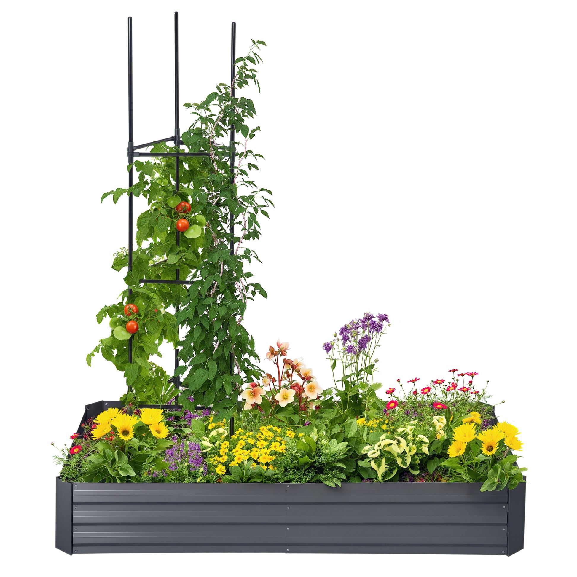 Large Capacity Rectangular Metal Garden Planter 180 x 90 x 29.5 cm with Stakes for Tomatoes and Climbing Plants