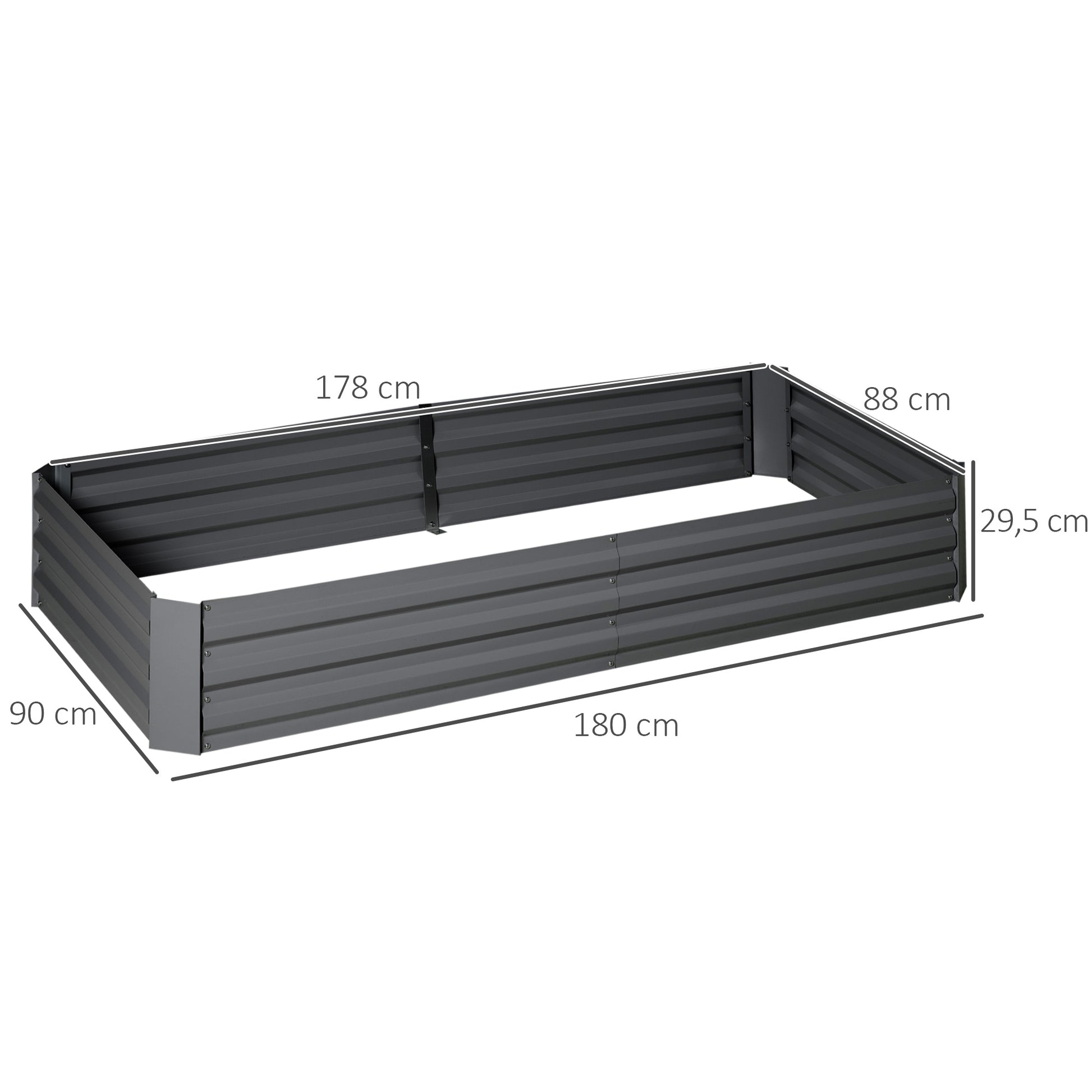 Large Capacity Rectangular Metal Garden Planter 180 x 90 x 29.5 cm with Stakes for Tomatoes and Climbing Plants