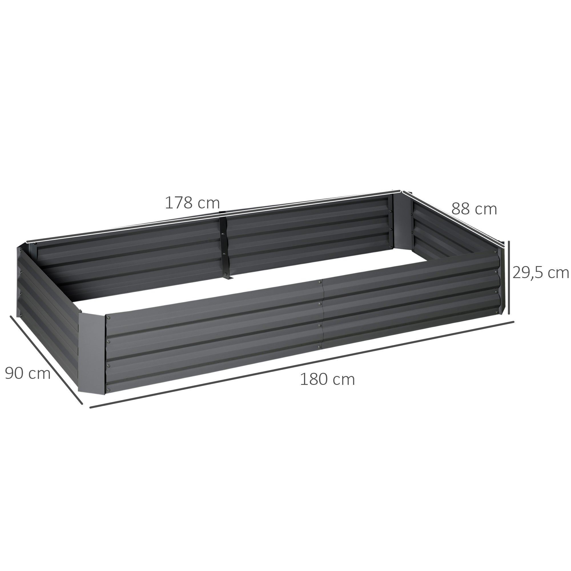 Large Capacity Rectangular Metal Garden Planter 180 x 90 x 29.5 cm with Stakes for Tomatoes and Climbing Plants