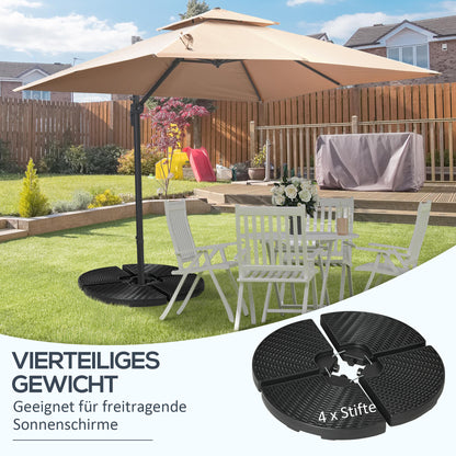 4-Piece Cantilever Umbrella Weight Base, Weatherproof, Fillable with 52kg of Water or 68kg of Sand, HDPE, Black