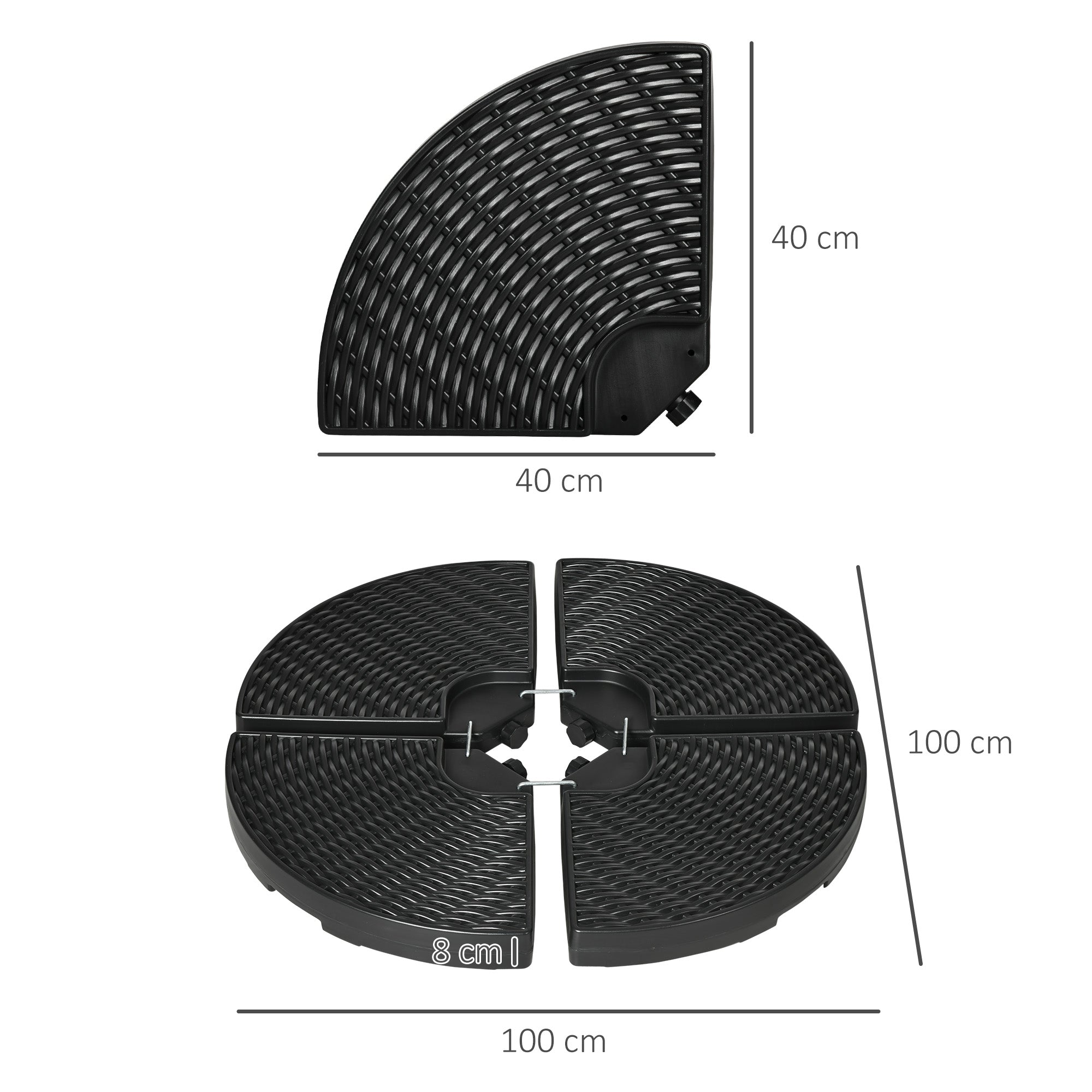 4-Piece Cantilever Umbrella Weight Base, Weatherproof, Fillable with 52kg of Water or 68kg of Sand, HDPE, Black