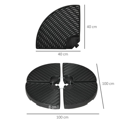 4-Piece Cantilever Umbrella Weight Base, Weatherproof, Fillable with 52kg of Water or 68kg of Sand, HDPE, Black