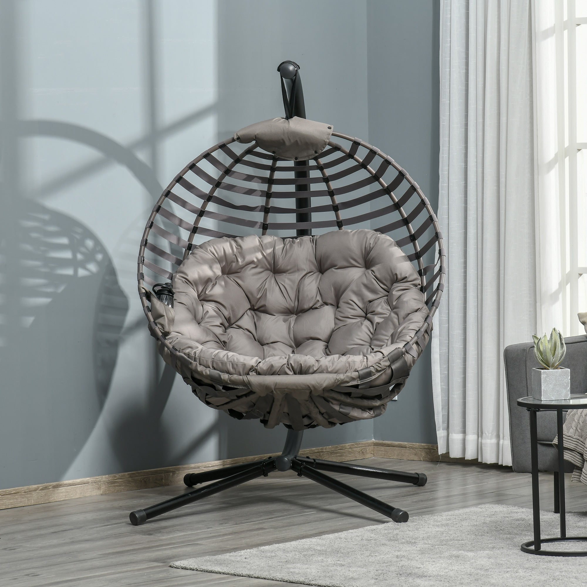 Hanging Chair with Stand, Egg-shaped Hanging Swing with Soft Seat Cushions, Foldable Hammock for Outdoor Swing Chair Indoor Outdoor, Patio, Garden, Gray