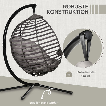 Hanging Chair with Stand, Egg-shaped Hanging Swing with Soft Seat Cushions, Foldable Hammock for Outdoor Swing Chair Indoor Outdoor, Patio, Garden, Gray