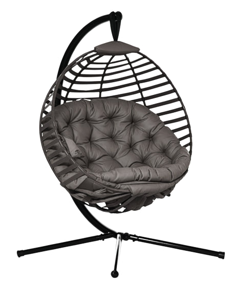 Hanging Chair with Stand, Egg-shaped Hanging Swing with Soft Seat Cushions, Foldable Hammock for Outdoor Swing Chair Indoor Outdoor, Patio, Garden, Gray