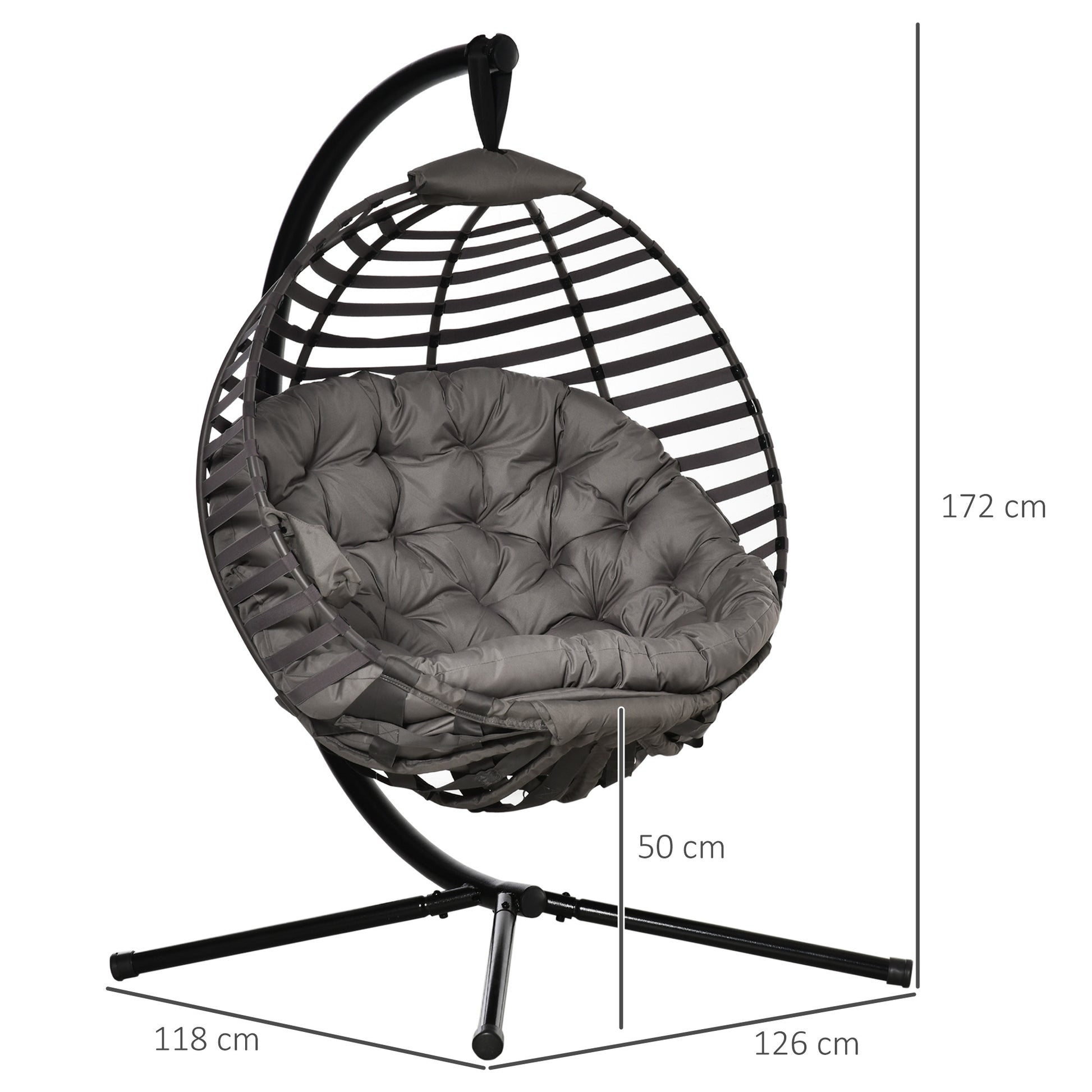 Hanging Chair with Stand, Egg-shaped Hanging Swing with Soft Seat Cushions, Foldable Hammock for Outdoor Swing Chair Indoor Outdoor, Patio, Garden, Gray