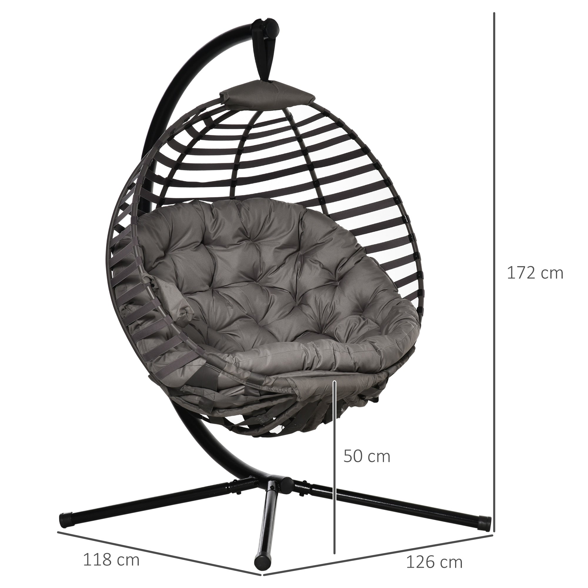 Hanging Chair with Stand, Egg-shaped Hanging Swing with Soft Seat Cushions, Foldable Hammock for Outdoor Swing Chair Indoor Outdoor, Patio, Garden, Gray