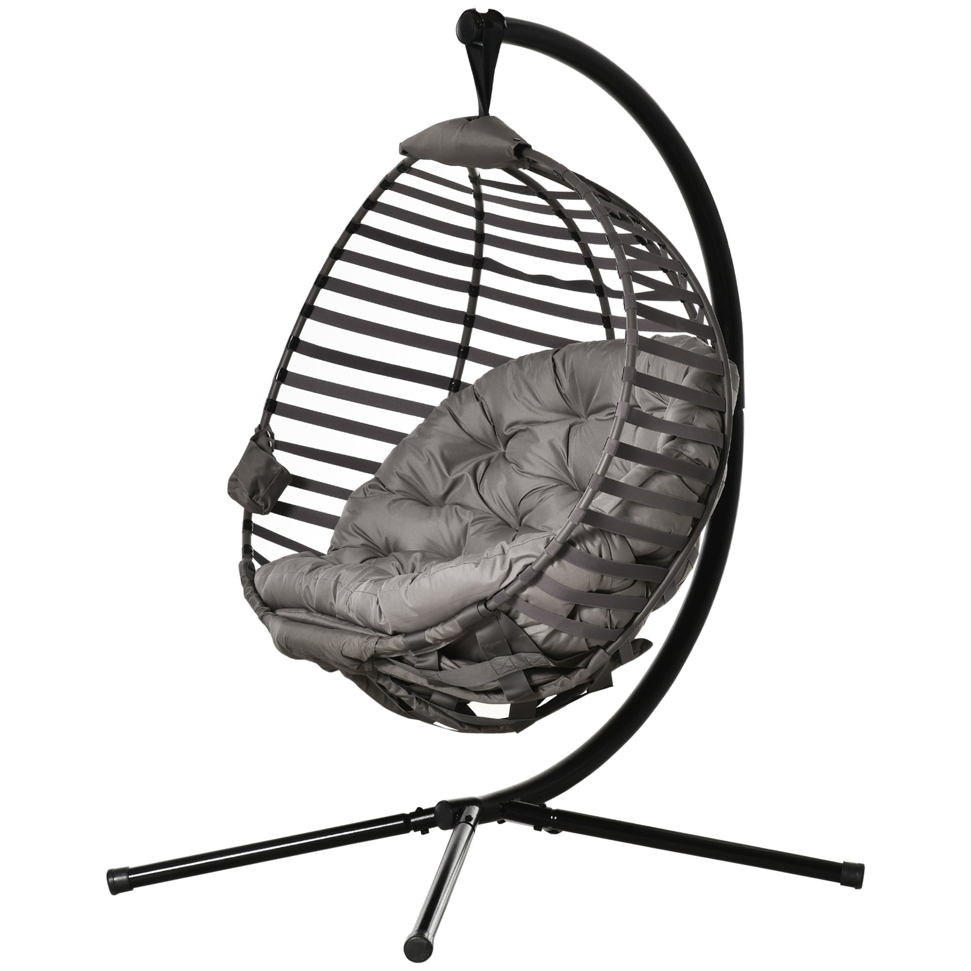 Hanging Chair with Stand, Egg-shaped Hanging Swing with Soft Seat Cushions, Foldable Hammock for Outdoor Swing Chair Indoor Outdoor, Patio, Garden, Gray