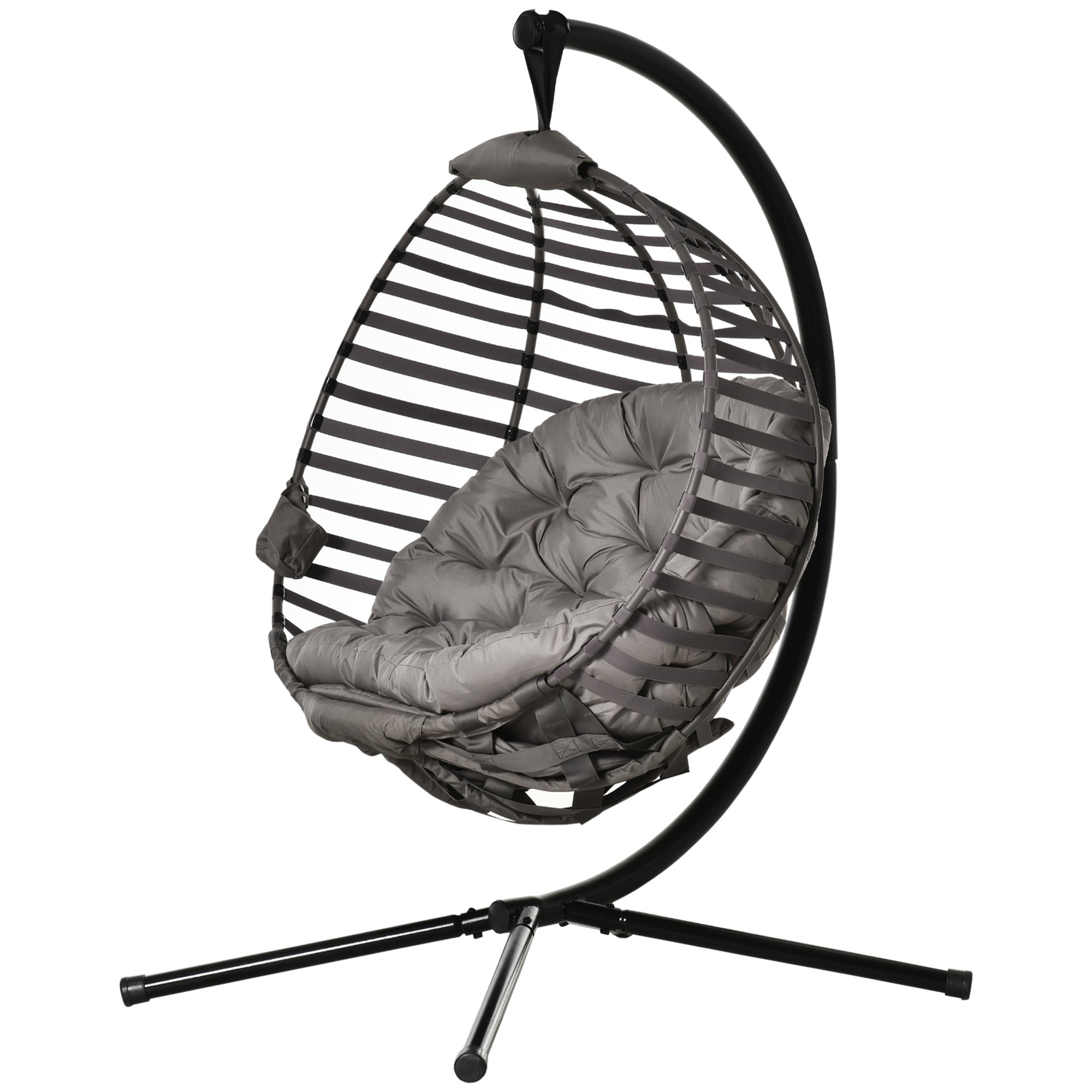 Hanging Chair with Stand, Egg-shaped Hanging Swing with Soft Seat Cushions, Foldable Hammock for Outdoor Swing Chair Indoor Outdoor, Patio, Garden, Gray