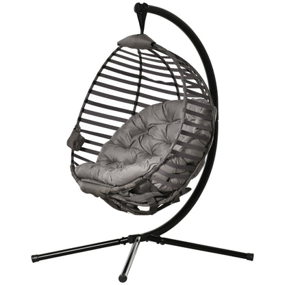 Hanging Chair with Stand, Egg-shaped Hanging Swing with Soft Seat Cushions, Foldable Hammock for Outdoor Swing Chair Indoor Outdoor, Patio, Garden, Gray