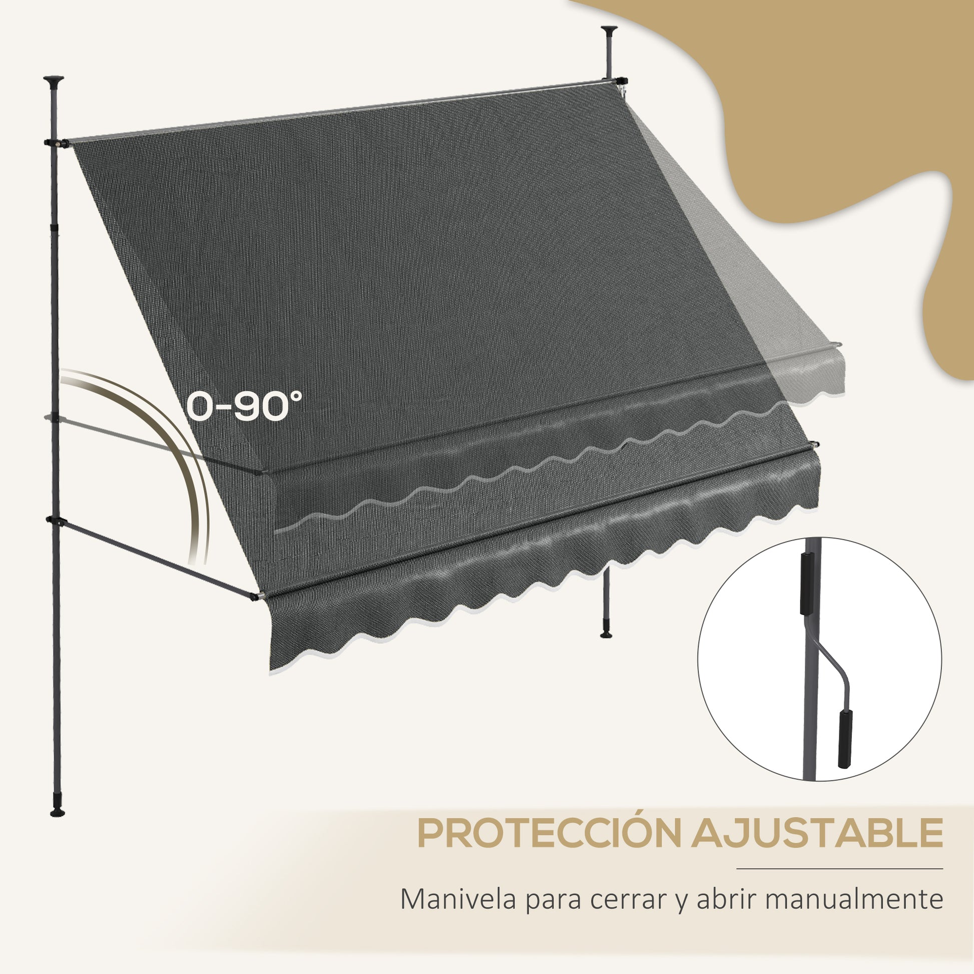 Manual Retractable Awning 3x1.2 m Exterior Terrace Roll-Up Awning Adjustable Height with Crank 210-300 cm No Drill UV30+ Protection for Balcony Garden Dark Gray