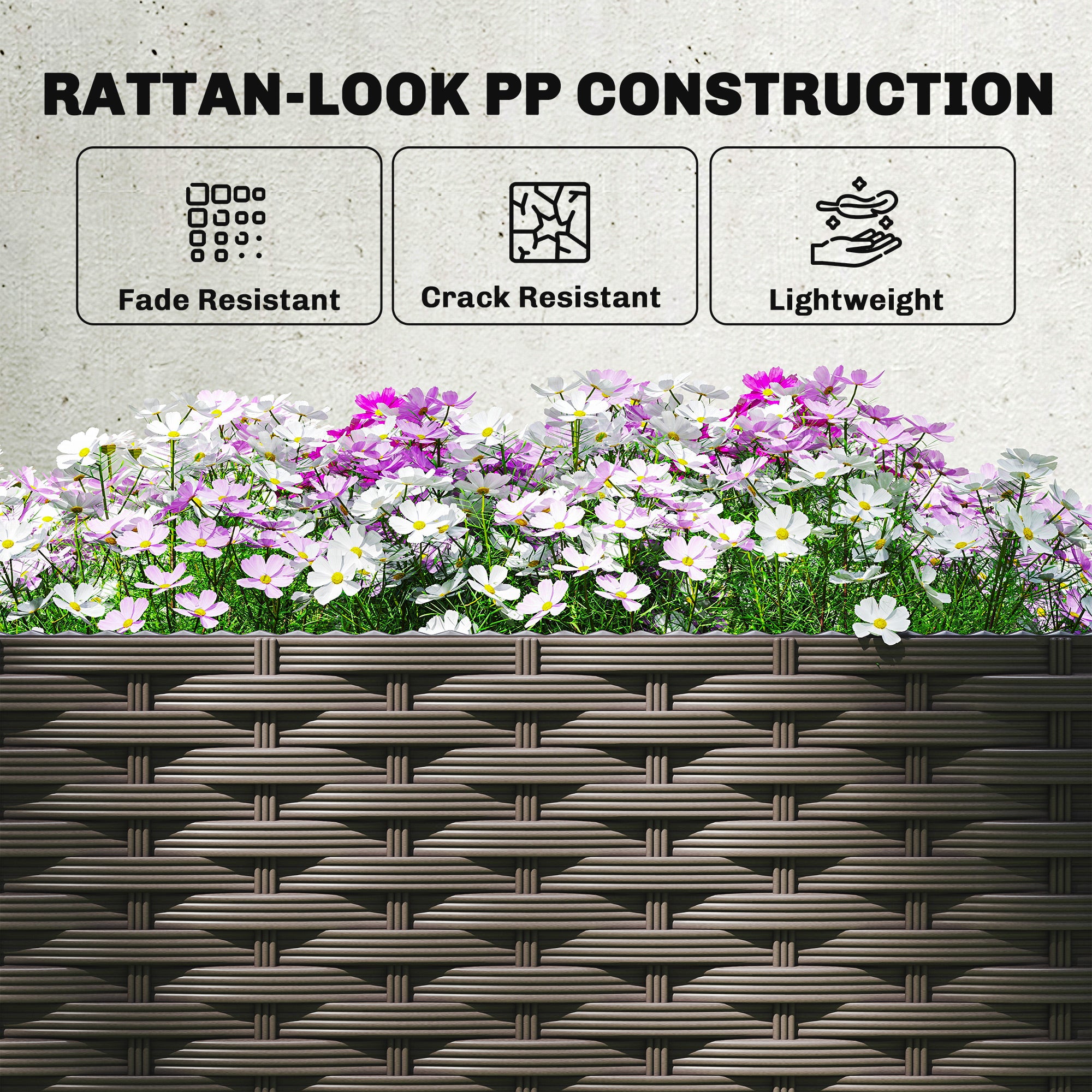 Set of 2 Trellises with Planter Box — Drainage Hole & Water Timer Irrigation System, 31.5 x 15.7 x 53.5 in Raised Planter with Trellis for Garden & Balcony, Brown