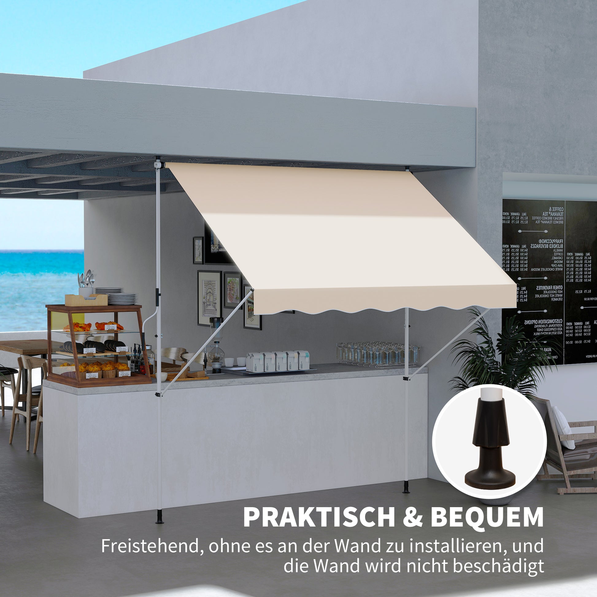 clamp awning with hand crank adjustable height retractable arm awning dirt-repellent, weather-resistant balcony awning 150cm wide patio awning for terrace balcony veranda Beige