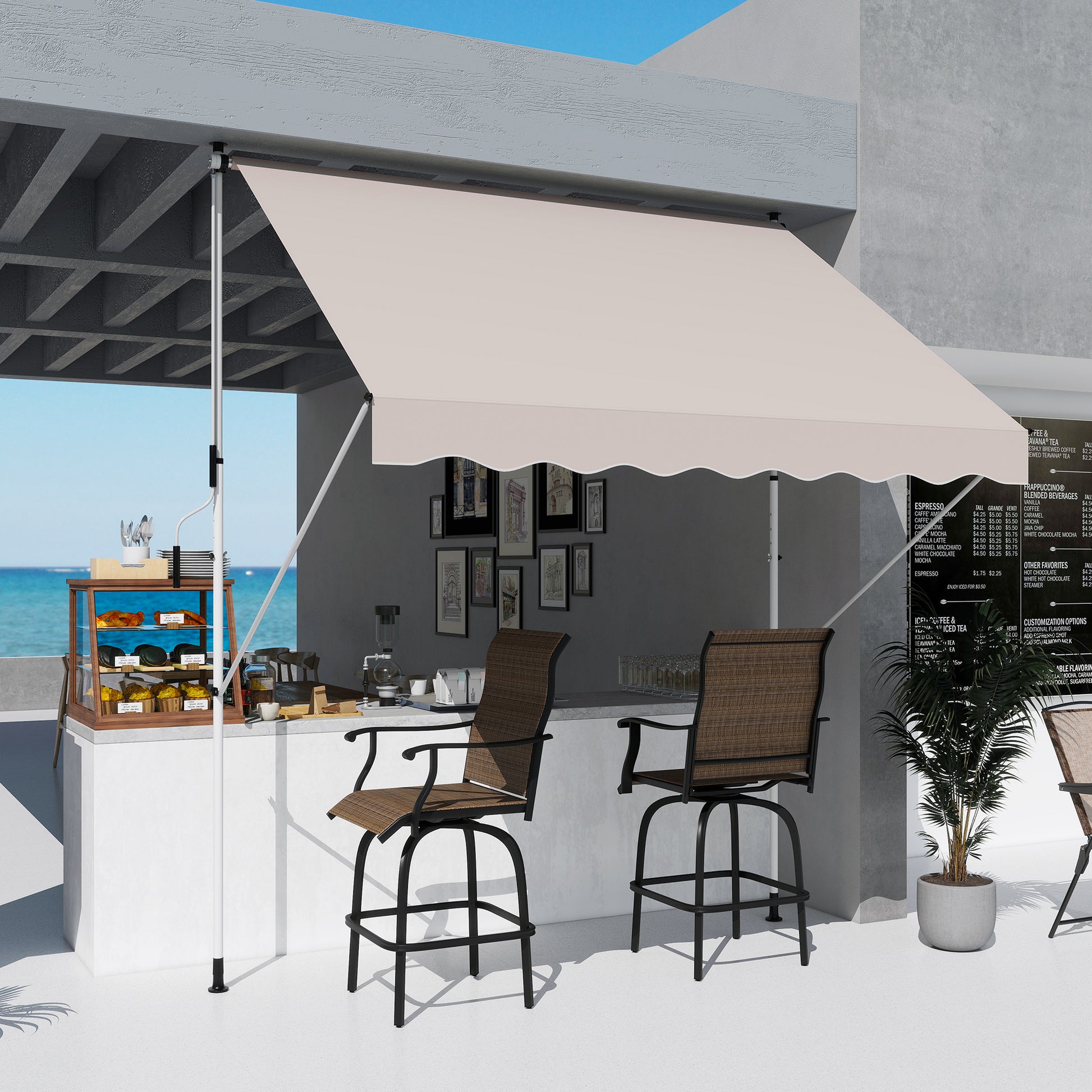 clamp awning with hand crank adjustable height retractable arm awning dirt-repellent, weather-resistant balcony awning 150cm wide patio awning for terrace balcony veranda Beige