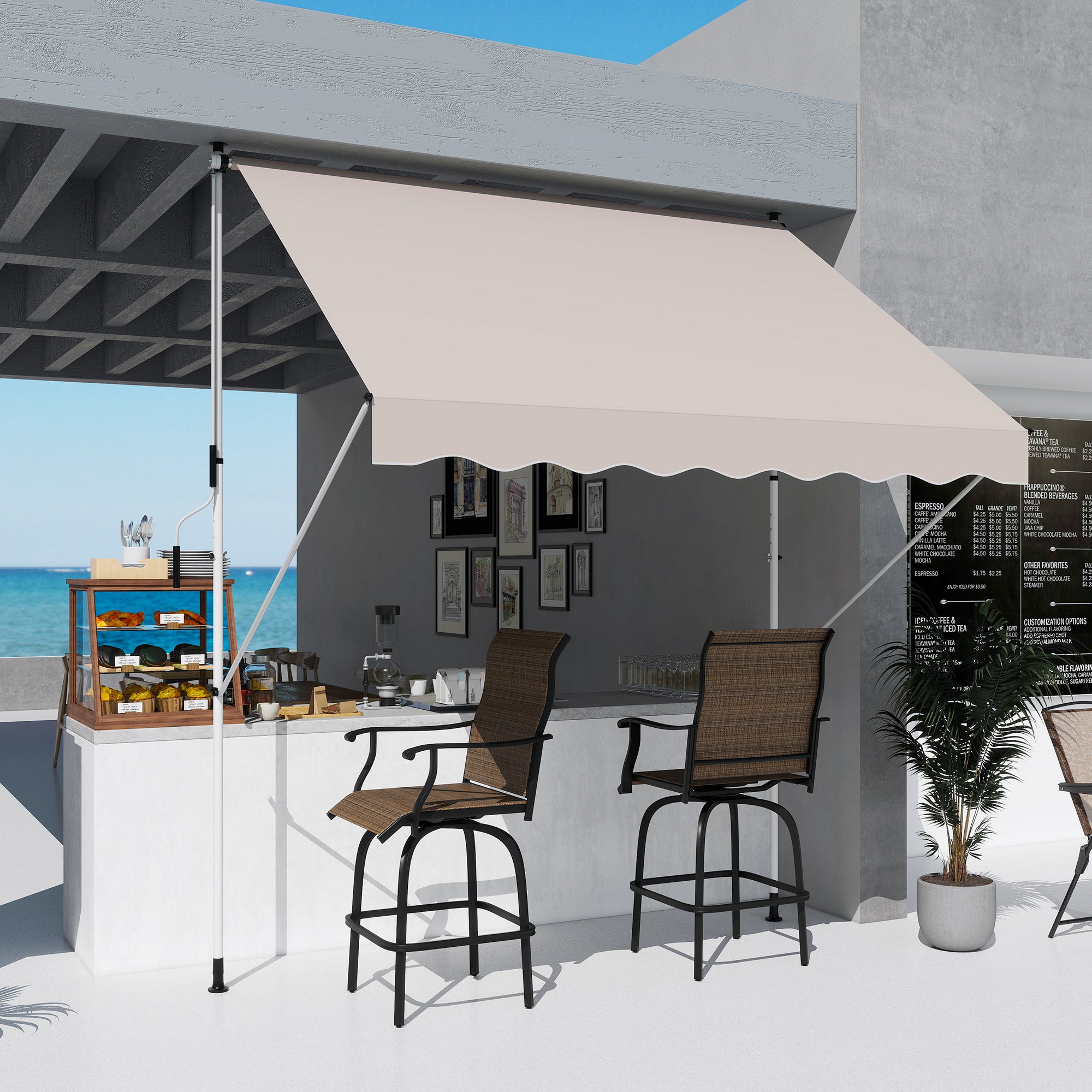 clamp awning with hand crank adjustable height retractable arm awning dirt-repellent, weather-resistant balcony awning 150cm wide patio awning for terrace balcony veranda Beige