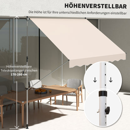clamp awning with hand crank adjustable height retractable arm awning dirt-repellent, weather-resistant balcony awning 150cm wide patio awning for terrace balcony veranda Beige