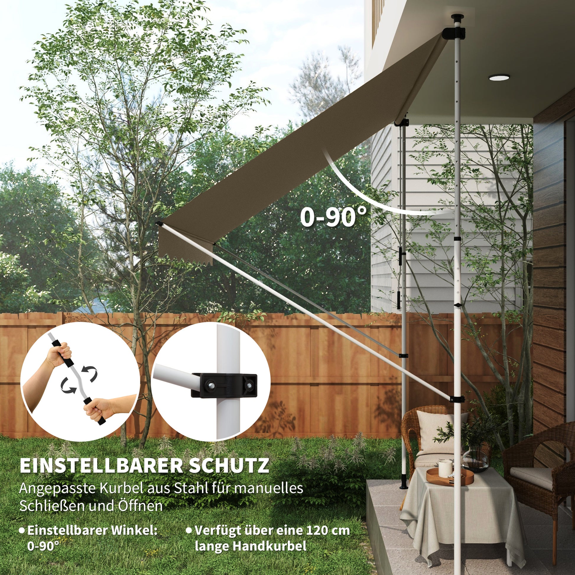 clamp awning with hand crank adjustable height retractable arm awning dirt-repellent, weather-resistant balcony awning 150cm wide patio awning for terrace balcony veranda Beige