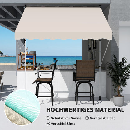 clamp awning with hand crank adjustable height retractable arm awning dirt-repellent, weather-resistant balcony awning 150cm wide patio awning for terrace balcony veranda Beige