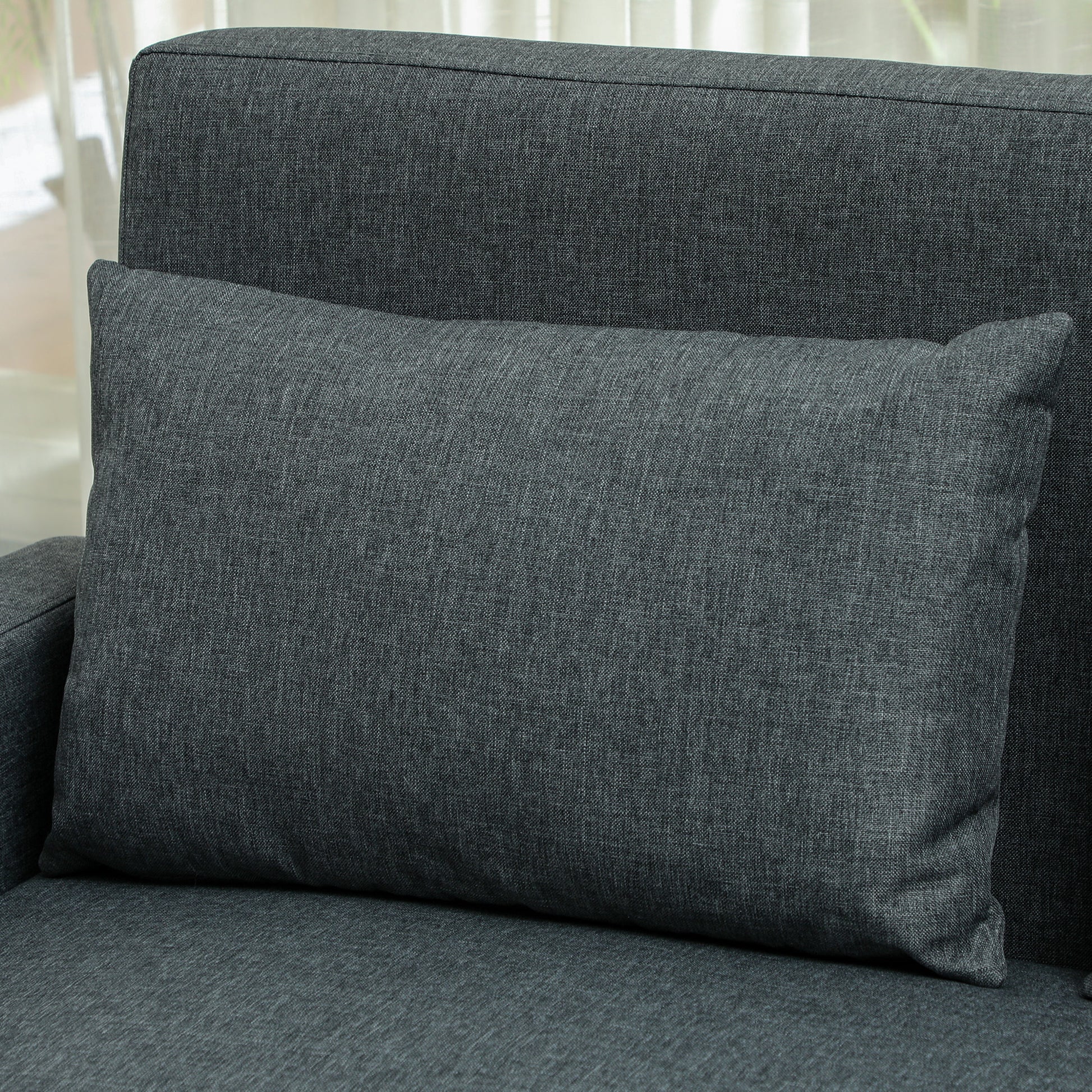 2-Seater Fabric Sofa with Armrests and 2 Removable Cushions, Modern 2-Seater Sofa with Storage Compartment, Side Pockets, and Wooden Legs for Living Room and Lounge, 135x72x84cm, Dark Grey