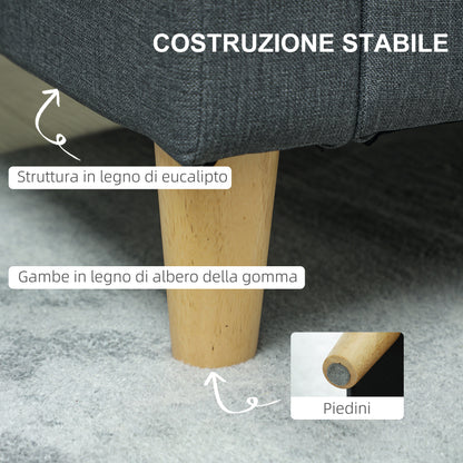 2-Seater Fabric Sofa with Armrests and 2 Removable Cushions, Modern 2-Seater Sofa with Storage Compartment, Side Pockets, and Wooden Legs for Living Room and Lounge, 135x72x84cm, Dark Grey