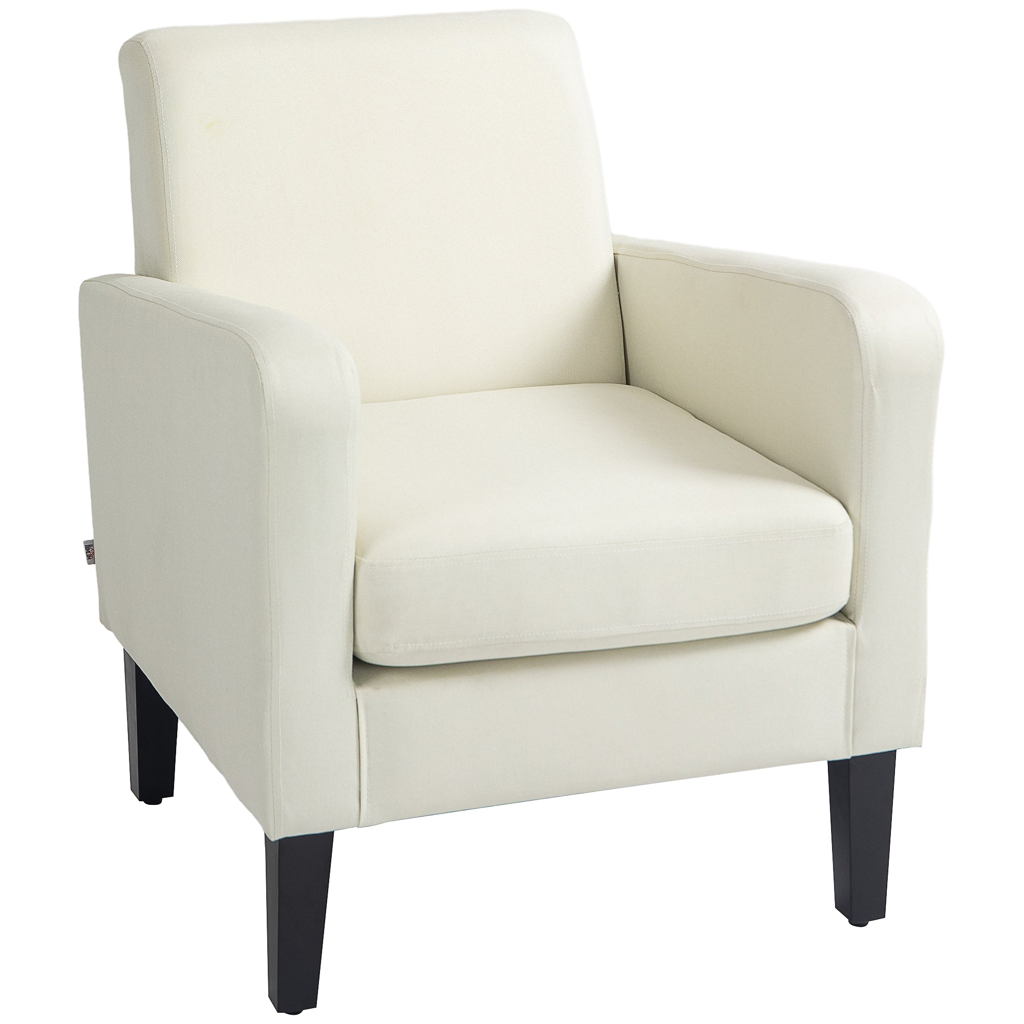 Single Armchair with Backrest, Rounded Armrests, Padded Lounge Chair with Linen Look, Wooden Legs, for Bedroom, Living Room, up to 150 kg, Cream