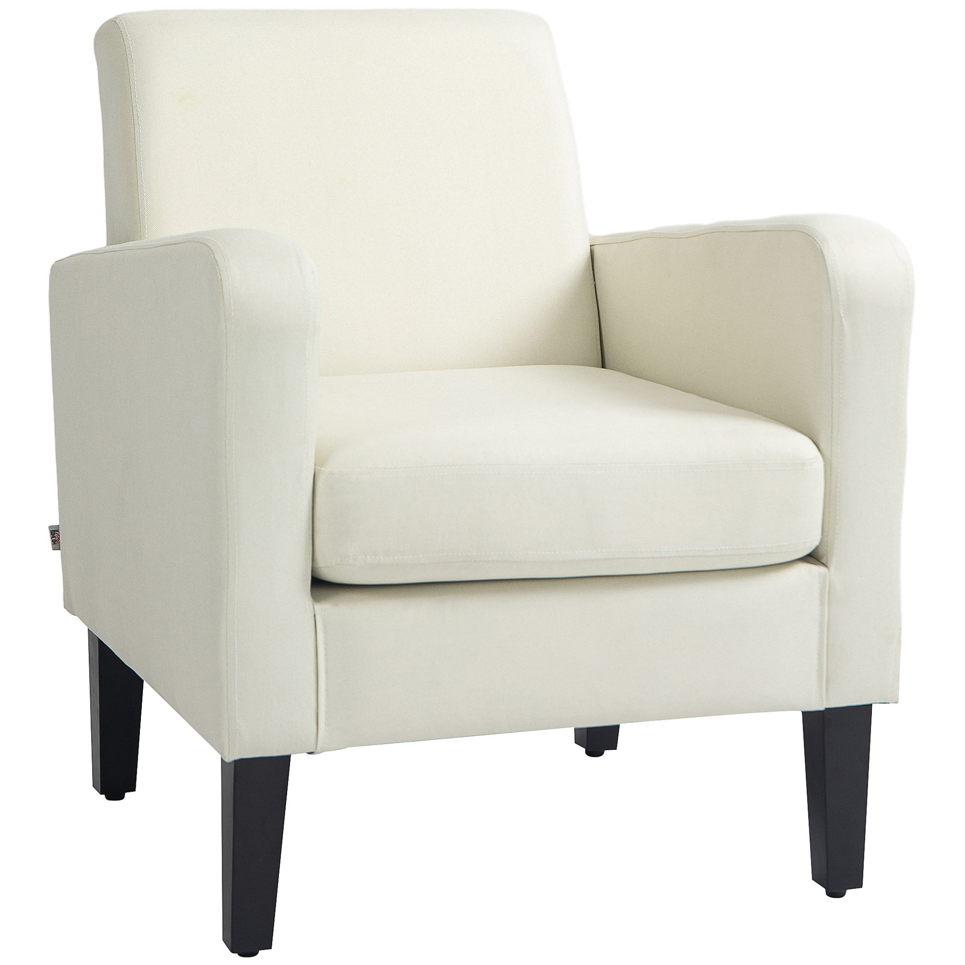 Single Armchair with Backrest, Rounded Armrests, Padded Lounge Chair with Linen Look, Wooden Legs, for Bedroom, Living Room, up to 150 kg, Cream
