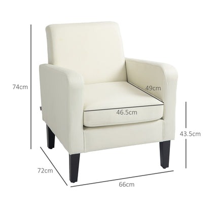 Single Armchair with Backrest, Rounded Armrests, Padded Lounge Chair with Linen Look, Wooden Legs, for Bedroom, Living Room, up to 150 kg, Cream