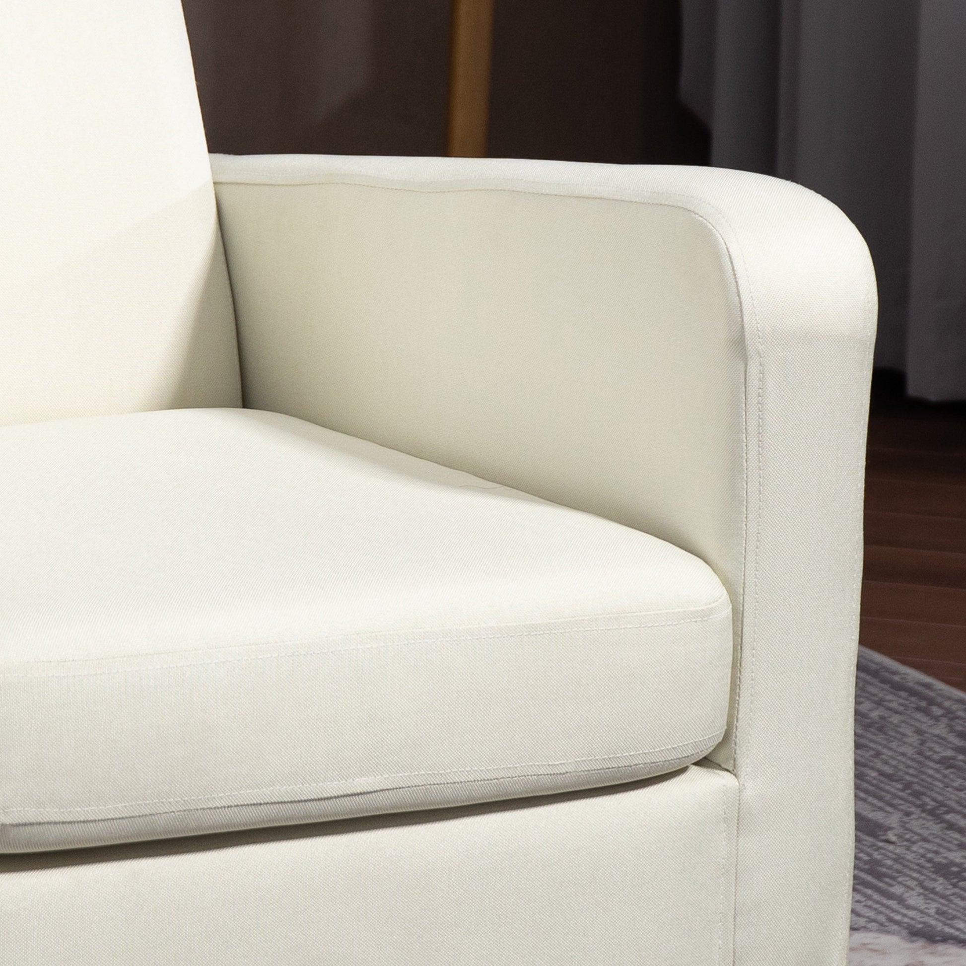 Single Armchair with Backrest, Rounded Armrests, Padded Lounge Chair with Linen Look, Wooden Legs, for Bedroom, Living Room, up to 150 kg, Cream