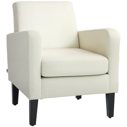 Single Armchair with Backrest, Rounded Armrests, Padded Lounge Chair with Linen Look, Wooden Legs, for Bedroom, Living Room, up to 150 kg, Cream