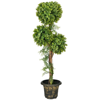 Artificial Boxwood Tree with 3 Balls and Cement Pot, Indoor and Outdoor, Height 115 cm