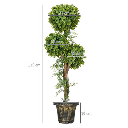 Artificial Boxwood Tree with 3 Balls and Cement Pot, Indoor and Outdoor, Height 115 cm
