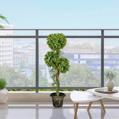 Artificial Boxwood Tree with 3 Balls and Cement Pot, Indoor and Outdoor, Height 115 cm