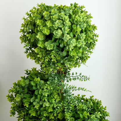 Artificial Boxwood Tree with 3 Balls and Cement Pot, Indoor and Outdoor, Height 115 cm