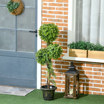 Artificial Boxwood Tree with 3 Balls and Cement Pot, Indoor and Outdoor, Height 115 cm