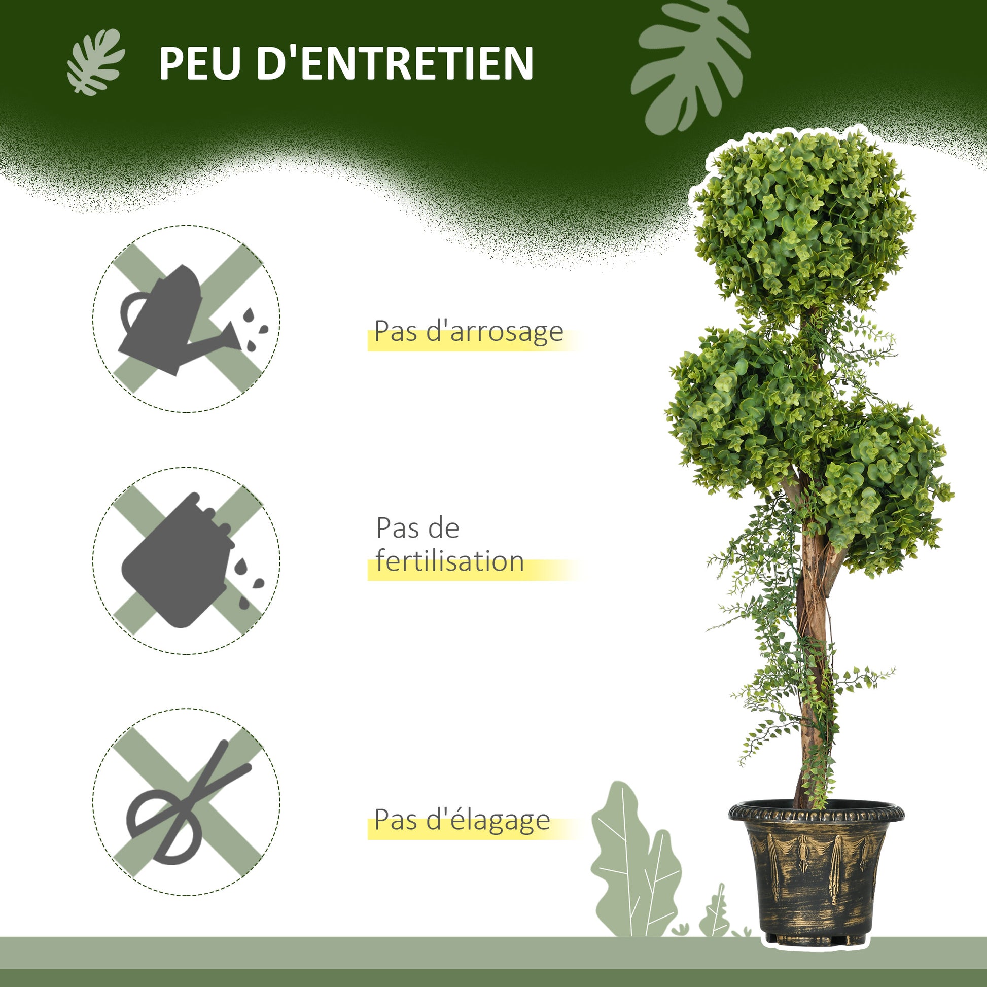 Artificial Boxwood Tree with 3 Balls and Cement Pot, Indoor and Outdoor, Height 115 cm