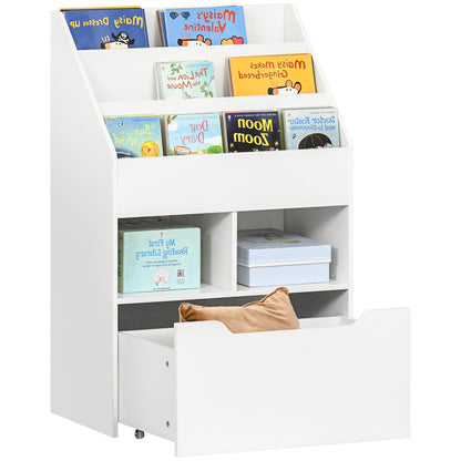 Children's Bookshelf Kids Shelf with Drawer, 3 Shelves, and 2 Open Shelves, Storage Shelf for Kids' Room, Playroom, White, 60 x 29.9 x 90 cm