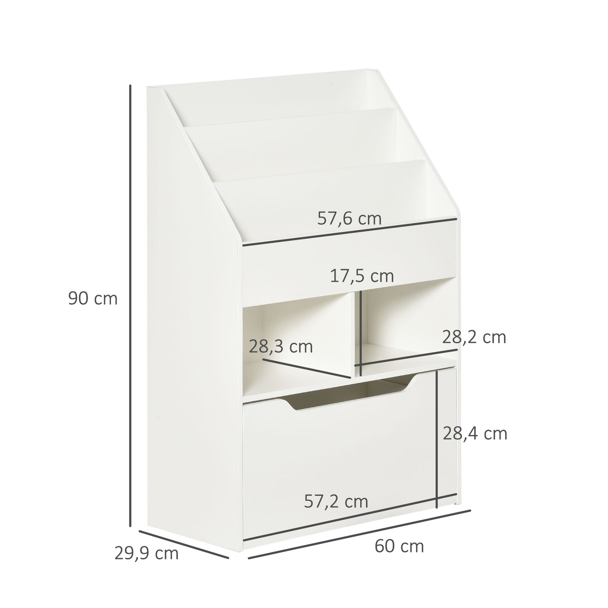 Children's Bookshelf Kids Shelf with Drawer, 3 Shelves, and 2 Open Shelves, Storage Shelf for Kids' Room, Playroom, White, 60 x 29.9 x 90 cm