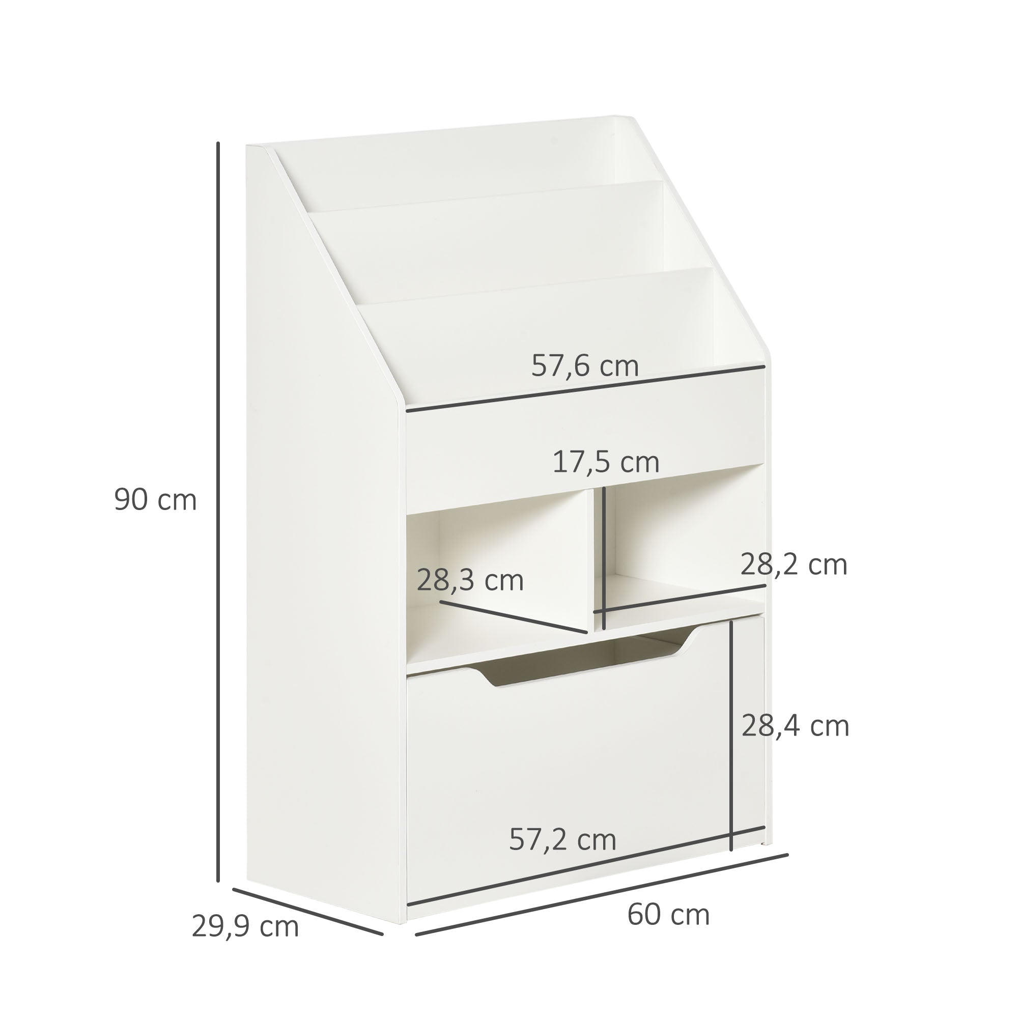 Children's Bookshelf Kids Shelf with Drawer, 3 Shelves, and 2 Open Shelves, Storage Shelf for Kids' Room, Playroom, White, 60 x 29.9 x 90 cm