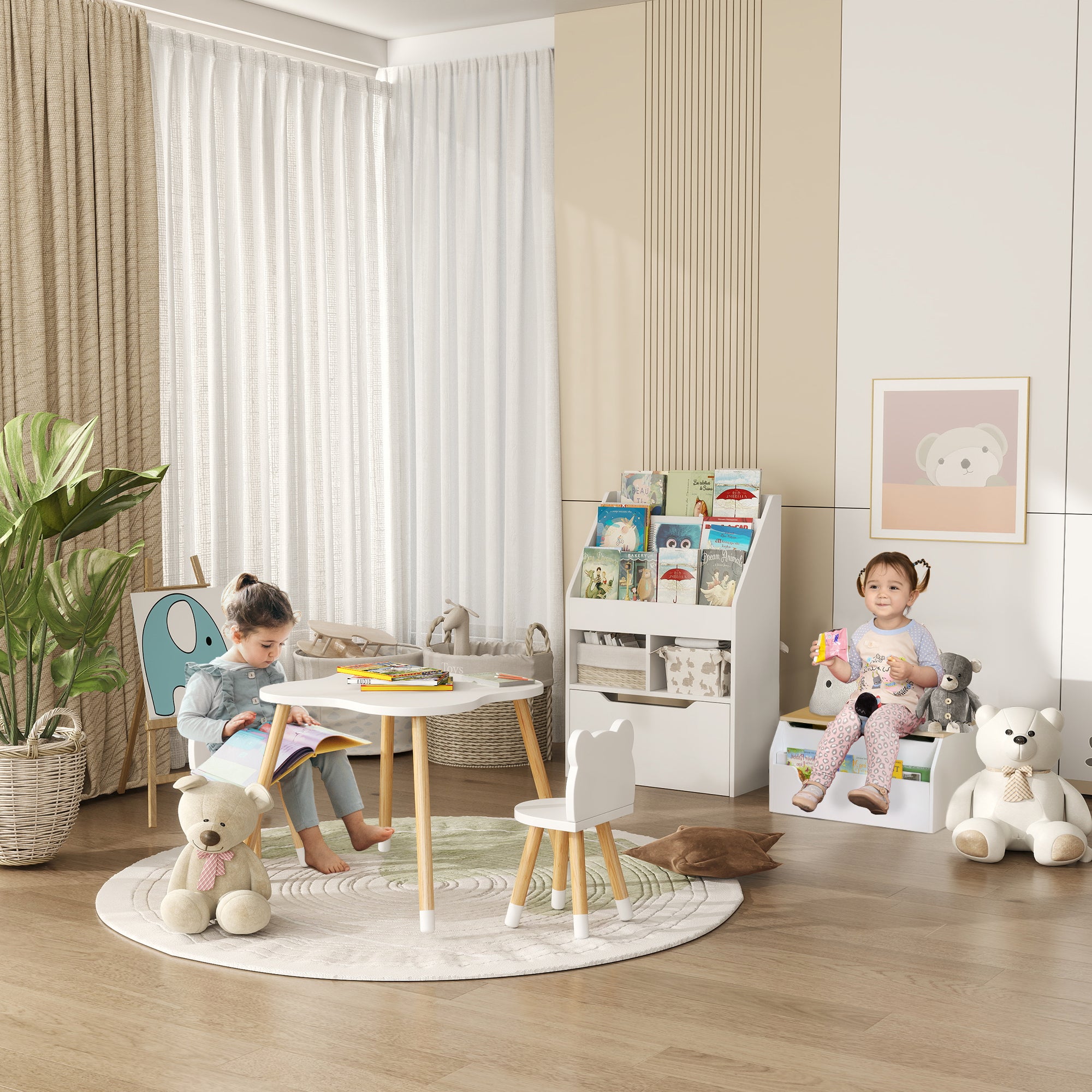 Children's Bookshelf Kids Shelf with Drawer, 3 Shelves, and 2 Open Shelves, Storage Shelf for Kids' Room, Playroom, White, 60 x 29.9 x 90 cm